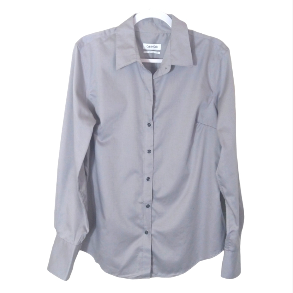 Calvin Klein non-iron business casual career button up blouse shirt top size XL
